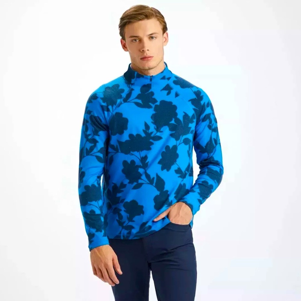 NWT G/FORE TONAL FLORAL LUXE MENS GOLF MID LAYER, Sz L, color- Racer